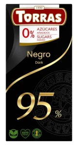 CZEKOLADA GORZKA 95 % BEZ DODATKU CUKRU BEZGLUTENOWA 75 g. - TORRAS