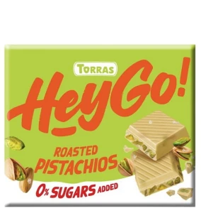 CZEKOLADA BIAŁA Z PRAŻONYMI PISTACJAMI BEZGLUTENOWA BEZ DODATKU CUKRU 60 G. - TORRAS HeyGo