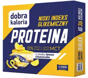 DOBRA KALORIA MINI BATONIKI PROTEINA Z NISKIM IG O SMAKU LEMON CHEESECAKE + OLEJ MCT (6x17g). -  KUBARA