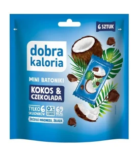 DOBRA KALORIA MINI BATONIKI KOKOS & CZEKOLADA BEZ DODATKU CUKRU 6 x 18 G.– KUBARA